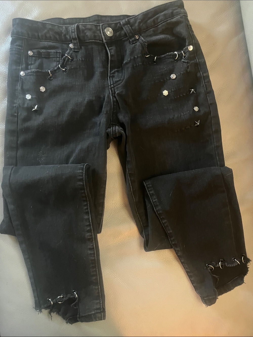Dex Black Ankle Jeans with Stud and Grommet Accents